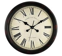 DIYZON Horloge Murale Ronde Classique Silencieuse 40 cm Extra Large - Vintage à Quartz de Qualité Rome Rétro - Sans Tic-tac, Facile à Lire, Fonctionne avec Piles