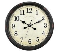 DIYZON Horloge murale ronde classique silencieuse sans tic-tac 40,6 cm extra large horloge vintage à quartz de qualité supérieure avec grands chiffres Rome rétro fonctionne avec piles, facile à lire