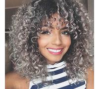 Dizie Cheveux bouclés Perruques pour femme noire gris Naturel Cheveux Perruques pour femme noire crépus frisés Afro court Fluffy ondulés synthétique complète Perruques