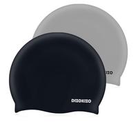 Dizokizo 2 Bonnets de Natation en Silicone à Haute Élasticité pour Femmes et Hommes - Confortable Anti-Dérapant pour Cheveux Longs/Courts, Résistant à l'eau et Durable pour Adultes (Gris & Noir)