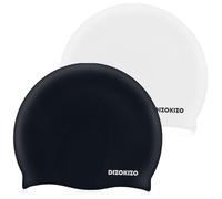 Dizokizo 2pcs Bonnet de Bain en Silicone à Haute élasticité pour Femmes et Hommes, Bonnets de Bain Confortables et antidérapants pour Cheveux Longs et Courts, Garde Les Cheveux au Sec (Blanc & Noir)