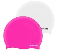 Dizokizo 2pcs Bonnet de Bain en Silicone à Haute Élasticité pour Femmes et Hommes, Bonnets de Natation Confortables et Anti-Dérapants pour Cheveux Longs et Courts (Blanc & Rose Rouge)