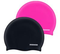 Dizokizo 2pcs Bonnet de Bain en Silicone à Haute élasticité pour Femmes et Hommes, Bonnets de Natation Confortables et antidérapants pour Cheveux Longs et Courts (Rose Rouge & Noir)