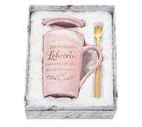 Diztoud Tasse à café pour enseignante Gechenk, Abi 2026, apprentissage 2026, remise de diplôme, 400 ml, en céramique rose, avec couvercle, cuillère et boîte cadeau