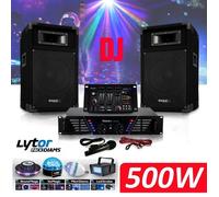 DJ-300 Pack sonorisation complet avec Enceintes Table de mixage Amplificateur 480W + Pack 4 Jeux de lumière DIAMS LytOr