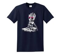 DJ-Baby-Groot T-shirt pour homme Music Guardians - Casque amusant - Disco yoda - Mixing Decks, T-shirt bleu marine, L