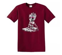DJ-Baby-Groot T-shirt pour homme Music Guardians - Casque amusant - Disco yoda - Mixing Decks, T-shirt marron, L