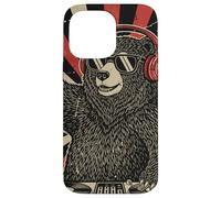DJ Bear Casque Platine rétro Amateur de Musique Coque pour iPhone 14 Pro Max