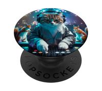 DJ Cat Party Squirrels Music Fun Retro Vibes PopSockets PopGrip Adhésif