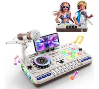 DJ Mixer Controller Table de mixage DJ pour enfants 3-12 ans Avec micro, 100+ effets sonores, jouet musical lumineux et batterie rechargeable pour filles et garçons débutants Blanc
