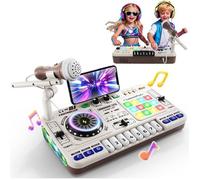 DJ Mixer Controller Table de mixage DJ pour enfants 3-12 ans Avec micro,100+ effets sonores, jouet musical lumineux batterie-Blanc
