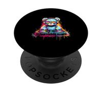 DJ Music Ours en Peluche coloré avec Lunettes de Soleil PopSockets PopGrip Adhésif