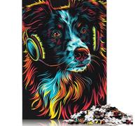 DJ Neon Border Collie - Rompecabezas de Madera de 1000 piezas Para adultos, Regalo de Navidad, juego educativo, juguete de desafío, 1000 piezas (75 x 50 cm)