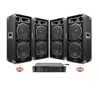 DJ PACK SONO 4000 dont 4 ENCEINTES 1000 + 1 AMPLI SONO 1600w + CABLE HP + CABLE PC PA DJ SONO LED LIGHT BAR CLUB DISCO mix fitness