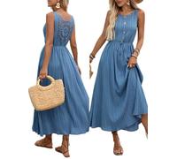 DJ201 Robe chemise élégante pour femme avec col rond rayé, sans manches, coupe ajustée et évasée