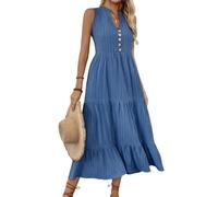 DJ529 Robe chemise élégante pour femme avec col en V rayé sans manches Coupe ajustée et évasée Robe décontractée