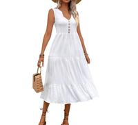 DJ529 Robe chemise élégante pour femme avec col en V rayé sans manches Coupe ajustée et évasée Robe décontractée