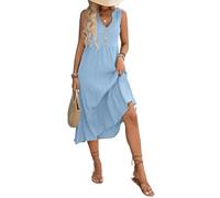 DJ529 Robe chemise élégante pour femme avec col en V rayé sans manches Coupe ajustée et évasée Robe décontractée