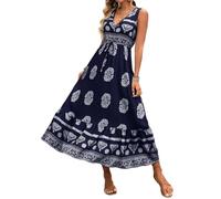 DJ583 Robe longue d'été pour femme avec col en V et imprimé floral