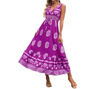 DJ583 Robe longue d'été pour femme avec col en V et imprimé floral