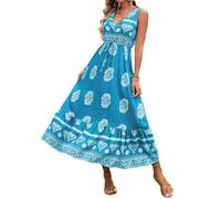 DJ583 Robe longue d'été pour femme avec col en V et imprimé floral