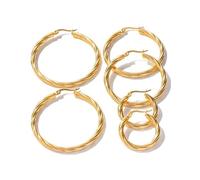 DJADEE Ocean Twist Boucles d'oreilles pour femme en or - Créoles imperméables plaquées or PVD 18 carats - Acier inoxydable 316L torsadé - Bijou anti-ternissement pour la douche et la natation - Cadeau