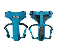 Django Adventure Dog Harness - Stylish & Durable Small Dog Harness for Outdoor Adventures and Everyday Wear - Pacific Blue Neoprene Adjustable Harness for Dogs with Reflective Piping, Brass D-Ring