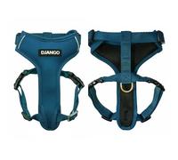 Django Adventure Harnais pour Chien - Harnais élégant et Durable pour Chien de Taille Moyenne pour Les Aventures en Plein air et Le Quotidien - Harnais réglable en néoprène Bleu Indigo avec Passepoil