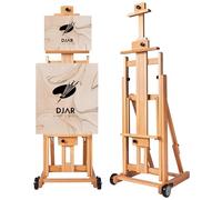 DJAR Chevalet en H Grand Format, Chevalet d'Atelier Polyvalent en Hêtre Réglable pour Peinture, Support de Sol Mobile et Inclinable Professionnel pour Artistes, Supporte 1 ou 2 Toiles jusqu'à 200 cm
