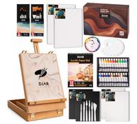 DJAR Lot de 49 peintures acryliques avec chevalet de table et toile, 24 | Kit complet de fournitures artistiques avec panneaux de toile, pinceaux et tampons de peinture, kit de peinture pour enfants
