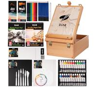 DJAR Lot de 49 peintures acryliques avec chevalet de table, peintures acryliques, toile, carnet de croquis, blocs de peinture, kit de peinture 24 couleurs pour adultes, artistes, débutants