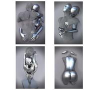 DJBCNQCD 4PCS Métal Fil Sculpture Figure Couple Peinture,Love Heart Effet 3D Wall Art, Abstrait Toile Wall Art,Moderne Décoration Mural(60 * 80cm)