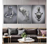 DJBCNQCD Métal Fil Sculpture Figure Couple Suspendu Peinture, 3D Effet Wall Art avec Cadre en Bois, Abstrait Toile Art, Décoration Murale de Peinture Moderne pour Chambre(60 * 90cm)