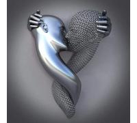 DJBCNQCD Toile de Sculpture Abstraite en Métal avec Cadre en Bois, Love Heart Effet 3D Wall Art, Décoration Murale de Peinture Moderne, Love Heart Grey Art Wall(O,50 * 50CM)