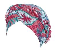 DJC Bonnet chimio pré-noué pour femme, bandana, turban - Bande plate super douce, Cerise et feuille bleue, 5 7/8-6 1/8