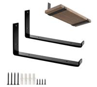 DJCYGG Lot de 2 Équerres Étagère de Fixation Murale,Supports d'étagère Flottants,Equerre Etagere pour Charge Lourde avec Rebord,pour Bibliothèque Salon Chambre,avec Vis (Noir,10cm)