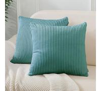 DJDEA Lot de 2 Housse de Coussin, Simple et Beau Taie d'oreiller en Velours Côtelé, Coussin Decoratif, Douce Sofa Salon Canapé, Décoration Chambre (40x40cm, Vert Clair)