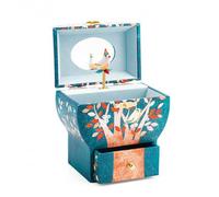 DJECO Boîte à Musique et Bijoux en Bois dès 4 Ans - Rangement Bijoux avec Intérieur en Velours et 1 Tiroir - Cadeau Décoratif Unique - Figurine, Mélodie, Miroir et Illustrations - Arbre Poétique