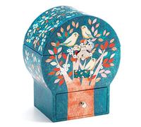 DJECO Boîte à Musique et Bijoux en Bois dès 4 Ans - Rangement Bijoux avec Intérieur en Velours et 1 Tiroir - Cadeau Décoratif Unique - Figurine, Mélodie, Miroir et Illustrations - Arbre Poétique