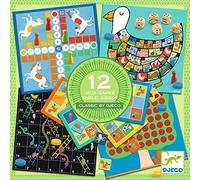 Djeco Coffret 12 jeux de société pour enfants dès 4 ans – Classiques adaptés, pièces inclus