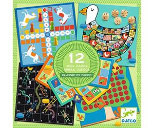 DJECO, Coffret Jeux de société Enfant, 12 activités, Dès 4 Ans | Divertissement Familial, Activité Éducative, Classiques Simplifiés, Matériel Complet Inclus, Idéal Cadeau