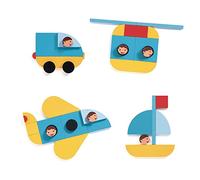 DJECO - Construction ZE Geo Vroum Puzzles en Bois, Multicolore (36436)