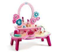DJECO Flora, Coiffeuse Enfant en Bois, Rose | Jeu d'Imitation, Développement Créatif, Montage Facile, Tiroirs et Miroir Intégrés, 7 Accessoires Beauté, Dès 4 Ans
