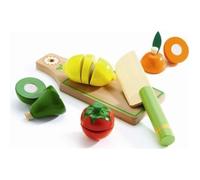 Djeco Planche à découper en Bois avec Couteau, Fruits et légumes, DJ06526, Multicolore