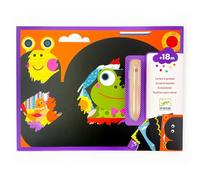 DJECO Jeu Cartes à Gratter Animaux - Enfants dès 18 Mois - Gratte et Découvre Les Dessins ! Développe la Motricité et l'Adresse - 1 Outil en Bois, 5 Grandes Cartes, 1 Livret Explicatif