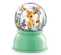 DJECO Lampe Veilleuse Boule à Neige Faon Vert avec Paillettes - Confort Nocturne Apaisant - Minuterie 45 Min - Lumière Changeante, Paillettes Tournoyantes - Moteur Silencieux, Piles Non Fournies