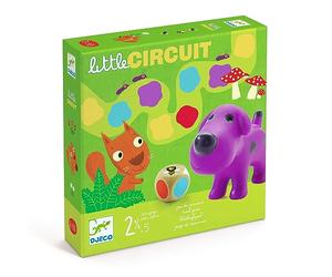 DJECO Little Circuit - Jeu de Société Enfant, 2,5 à 5 Ans - Jeu de Parcours avec 1 Plateau, 6 Pièces de Puzzle, 4 Figurines Animaux, 1 Dé, 15 Jetons - Apprentissage des Couleurs, Maîtrise du dé