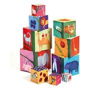 DJECO Lot de 10 Cubes Gigognes en Carton Epais - Blocs à Empiler dès 1 an - Motifs Nature et Animaux, Numéros - Couleurs Gaies - Ludique et Pédagogique, Apprend à Reconnaître Les Animaux et Compter