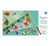 Jeu de pêche magnétique - DJECO - DJ01650 - 12 poissons en bois - 2 cannes à pêche - Boîte décorative