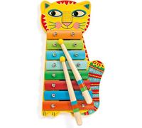 DJECO Métallophone Chat - Dès 3 Ans - Éveil à la Musique & Apprentissage des Couleurs - Contient Baguettes & Partitions - Bois et Métal Illustré - Matériaux de Qualité, Made in France